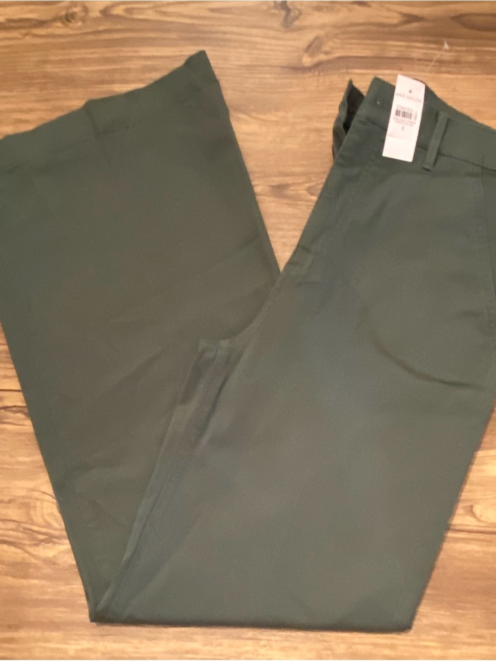 Ann Taylor Weekend Olive Green Wide Leg Pants Flat Front Pockets NWT Size 6